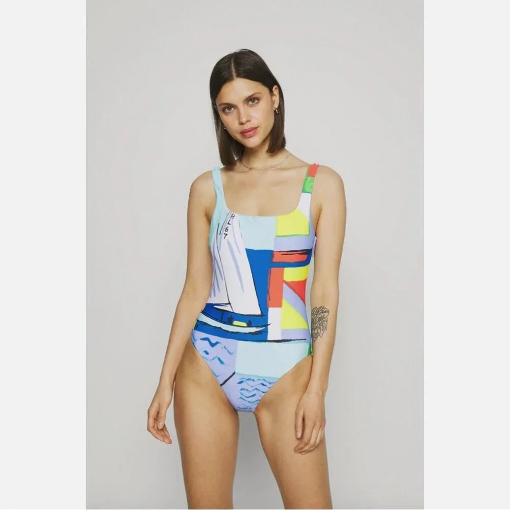 Polo Ralph Lauren Nautical Scenic Print Square Neck Mio Bathing Suit
